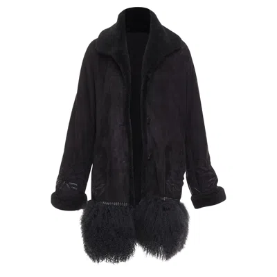 Ermanno Scervino Black Multi Sheep Shearling Leather Embroidered Coat It40 S