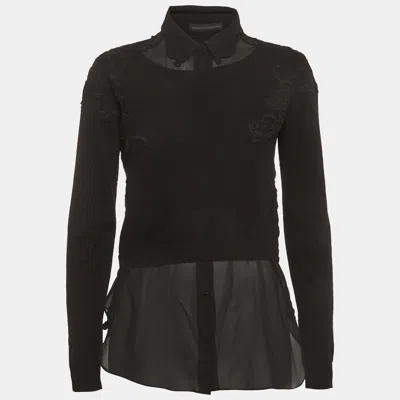 Pre-owned Ermanno Scervino Black Sheer Silk Lining And Cashmere Knit Pullover M