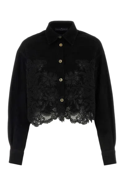 Ermanno Scervino Black Suede And Lace Shirt In Nero