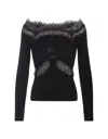 ERMANNO SCERVINO BLACK SWEATER WITH LACE AND BOAT NECKLINE