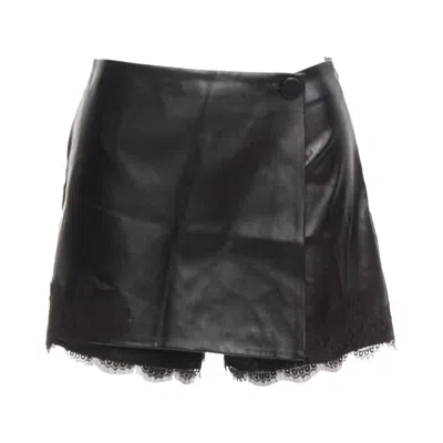 Pre-owned Ermanno Scervino Black Vegan Leather Wrap Skort Lace Trim Shorts It38 Xs