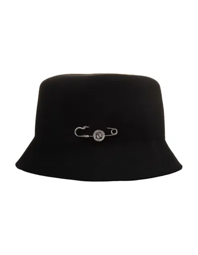 Ermanno Scervino Black Wool Bucket Hat With Pin