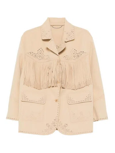 Ermanno Scervino Blazer In Beige With Fringe Detail In Nude