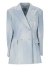 Ermanno Scervino Double-breasted Jacket In Viscose Marocain With Denim Print
