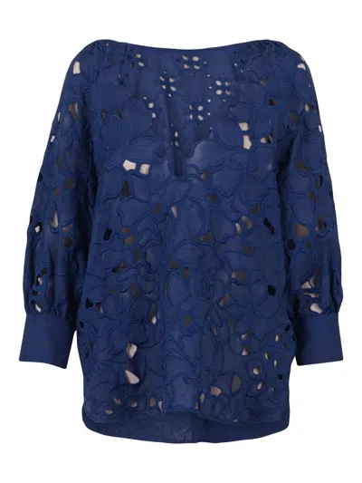 Ermanno Scervino Blouse With Embroidery In Blue