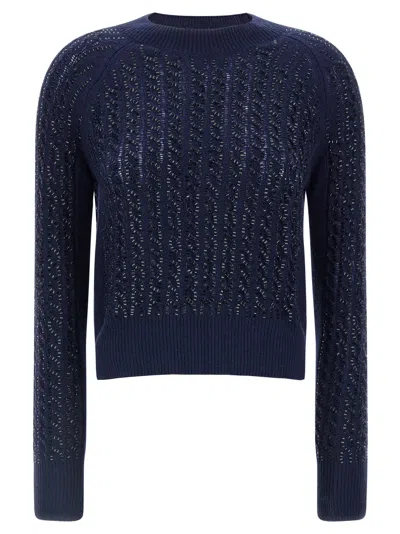 ERMANNO SCERVINO WOMEN BLUE BAGUETTE STUDDED SWEATER, M LUXURY SWEATERS & KNITWEAR FOR WOMEN DARVEYS