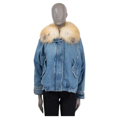 Pre-owned Ermanno Scervino Blue Cotton Fur Trim Oversized Denim Jacket 40 S