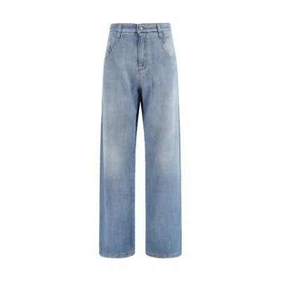 Ermanno Scervino Baggy Jeans In Pure Cotton With Resca Pattern In Blue