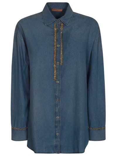 Ermanno Scervino Blue Cotton Textured Shirt