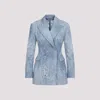 Ermanno Scervino Double Breasted Floral Pattern Denim Jacket In Blue