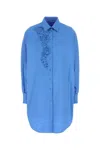 Ermanno Scervino Oversize Poplin Shirt Floral Embroidery In Blue