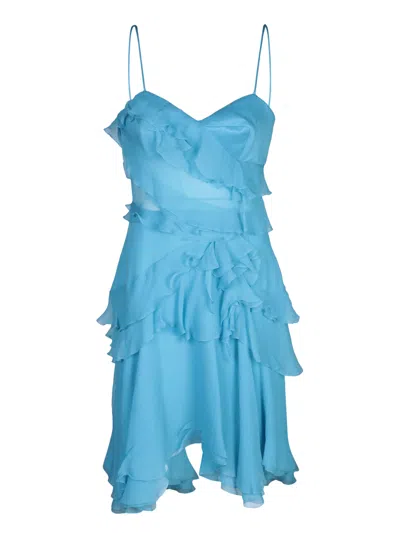 Ermanno Scervino Blue Silk Mini Dress With Ruffles