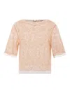 Ermanno Scervino Delicate Lace-overlay Top With Tulle Inserts And Rear Button Fastening In Nude & Neutrals