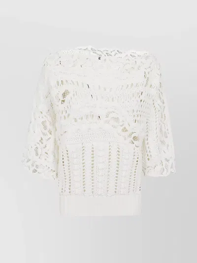 Ermanno Scervino Boat Neck Cropped Knitwear With Wide Sleeves In White