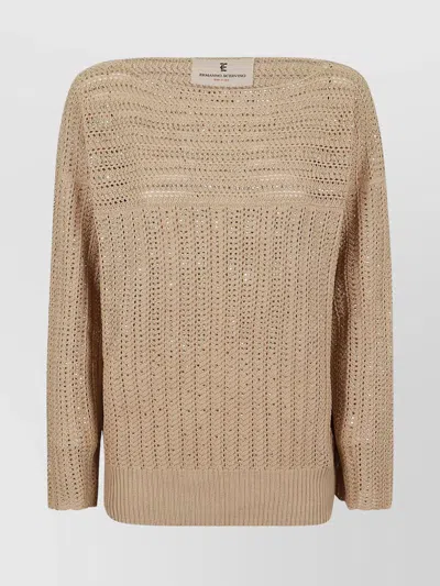 Ermanno Scervino Boat Neck Knitwear With Open Knit Design In Brown