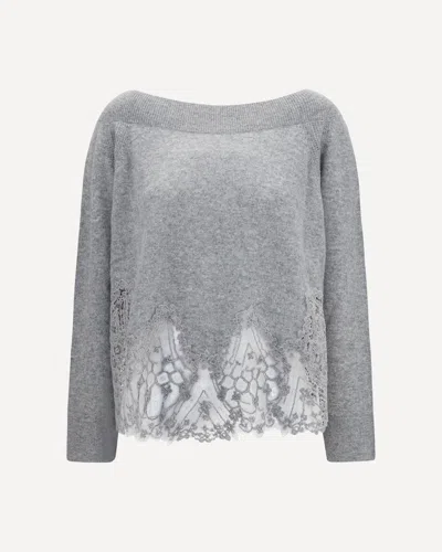 Ermanno Scervino Boat Neck Lace Sweater In Gray