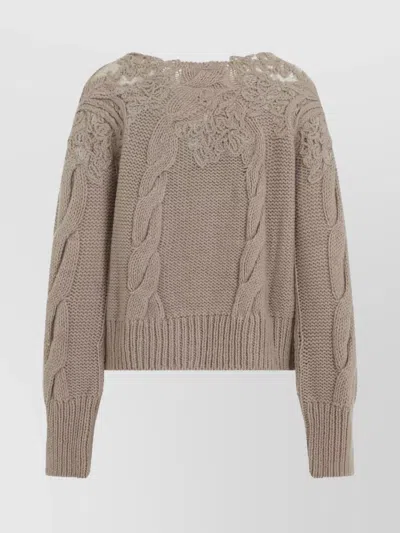 Ermanno Scervino Boat Neckline Cable Knit Pullover In Brown
