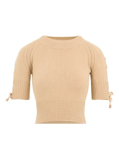 Ermanno Scervino Beige Knit Cashmere Pullover In Gold