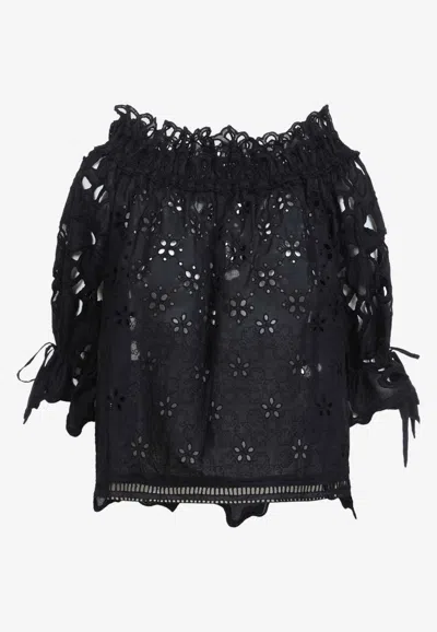 Ermanno Scervino Broderie Anglaise Boat-neck Blouse In Black