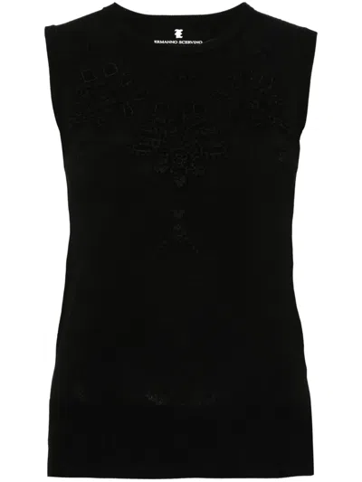 Ermanno Scervino Oberteil Mit Lochstickerei In Schwarz