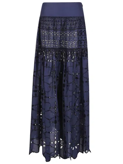 Ermanno Scervino Broderie Anglaise Long Skirt In Blue