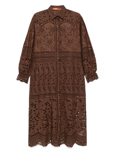 Ermanno Scervino Broderie Anglaise Midi Dress In Brown