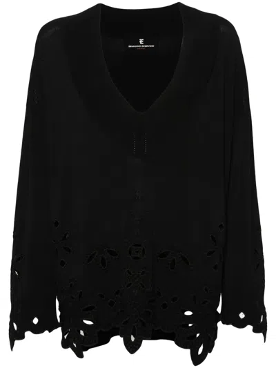 Ermanno Scervino Broderie-anglaise Ribbed Jumper In Black