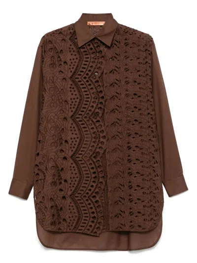 Ermanno Scervino Broderie Anglaise Shirt In Brown