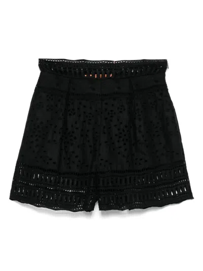 Ermanno Scervino Lace Shorts High-waisted Scalloped Hem In Black