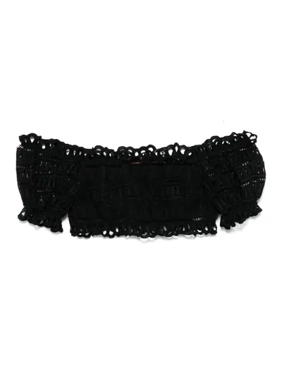 Ermanno Scervino Cotton Blend Off-shoulder Crop Top In Black