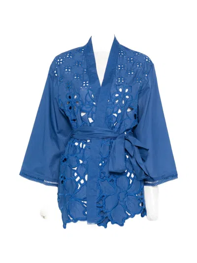 Ermanno Scervino Broderie-anglaise Belted Coat In Blue