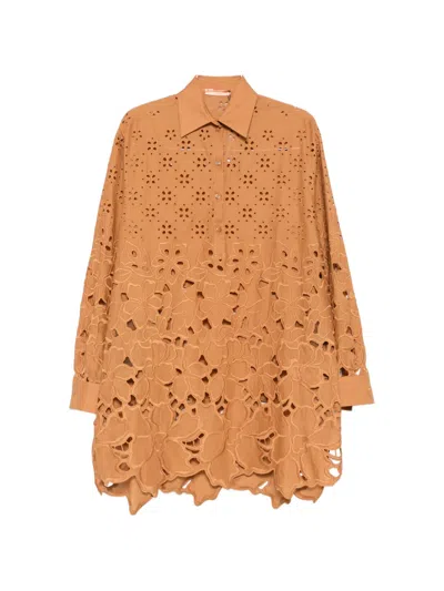 Ermanno Scervino Broderie-anglaise Mini Dress In Brown