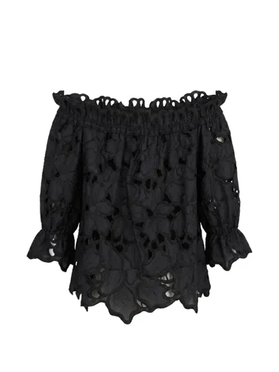 Ermanno Scervino Broderie-anglaise Off-the-shoulder Blouse In Black