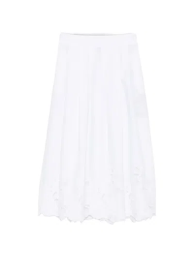 Ermanno Scervino Broderie-anglaise Pleated Midi Skirt In White