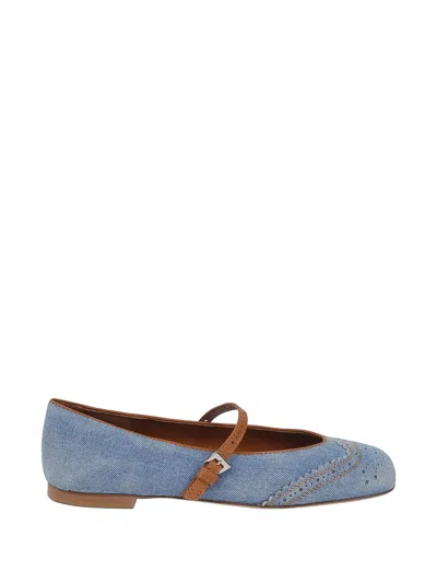 Ermanno Scervino Brogue-detail Buckle-strap Ballet Flats In Blue