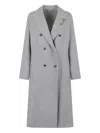 Ermanno Scervino Brooch-detail Double-breasted Coat In Gray