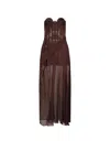 ERMANNO SCERVINO BROWN BUSTIER DRESS IN LACE WITH SILK SKIRT