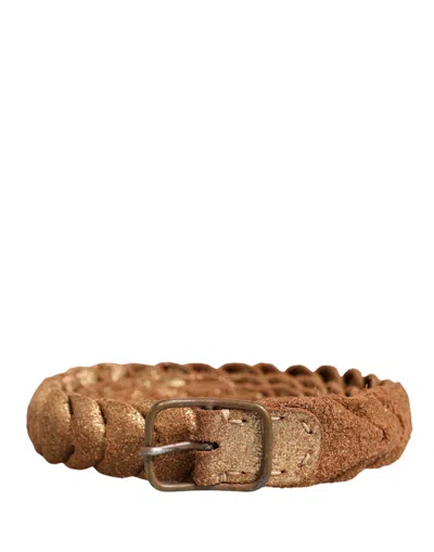 Pre-owned Ermanno Scervino Brown Leather Braided Metal Buckle Women's Belt ()