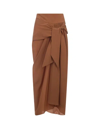 Ermanno Scervino Brown Silk Sarong Skirt