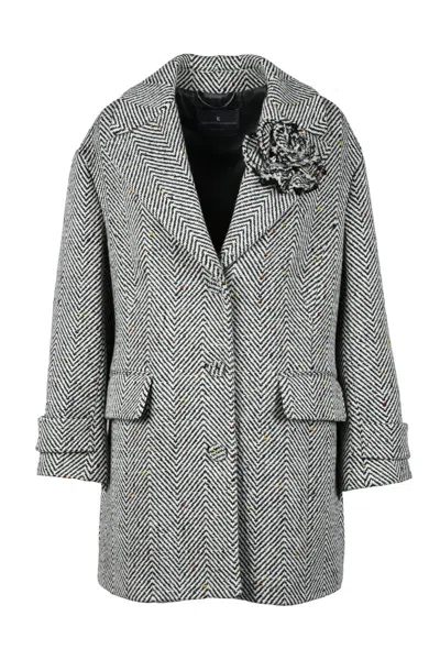 Ermanno Scervino Button Coat - White/black In Gray