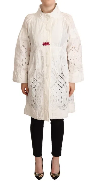 Pre-owned Ermanno Scervino Button Down Long Sleeve Polyester Women's Jacket () In White