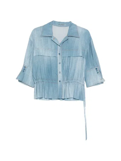 Ermanno Scervino Buttoned Topstitched Blouse In Blue