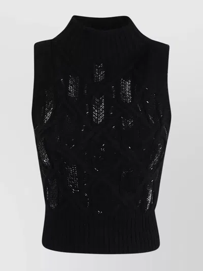 Ermanno Scervino Cable Knit High Neck Sleeveless Top In Black