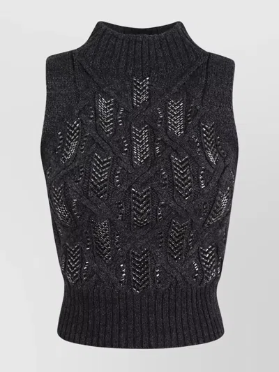 Ermanno Scervino Cropped Sleek Knitted Top With High Neck In Black