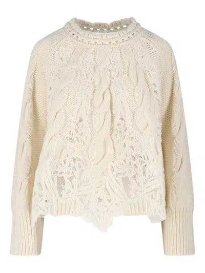 ERMANNO SCERVINO CABLE-KNIT LACE-INSERT SWEATER