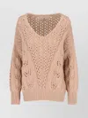 Ermanno Scervino Cashmere Sweater With Openwork Floral Design And V-neckline In Multi