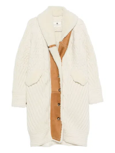 Ermanno Scervino Cable-knit Shearling Coat In Neutral