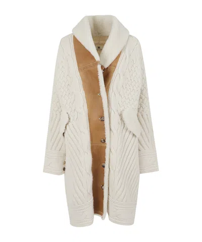 Ermanno Scervino Cable-knit Shearling Coat In Neutral