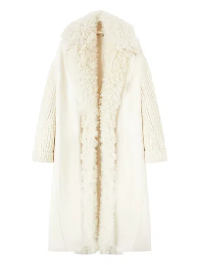 Ermanno Scervino Cable-knit Shearling Coat In White
