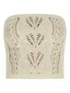 Ermanno Scervino Strapless Cropped Knit Top With Sheer Accents In Neutral